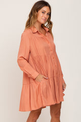 Peach Tiered Button Down Dress