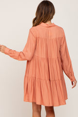 Peach Tiered Button Down Dress