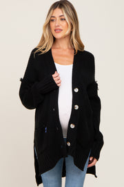 Black Knit Oversized Side Slit Maternity Sweater