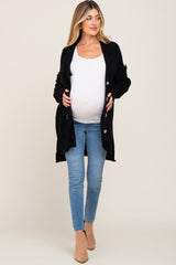 Black Knit Oversized Side Slit Maternity Sweater