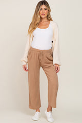 Taupe Drawstring Waist Linen Maternity Pants