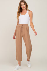 Taupe Drawstring Waist Linen Maternity Pants