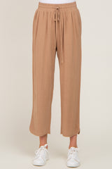 Taupe Drawstring Waist Linen Pants