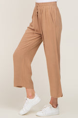 Taupe Drawstring Waist Linen Pants