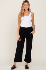 Black Drawstring Waist Linen Maternity Pants