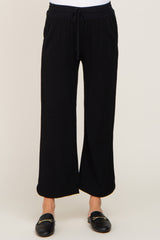 Black Drawstring Waist Linen Maternity Pants