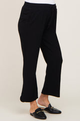 Black Drawstring Waist Linen Maternity Pants