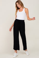 Black Drawstring Waist Linen Maternity Pants