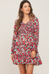 Black Floral Smocked V-Neck Maternity Dress