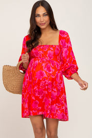 Coral Floral Smocked Maternity Dress