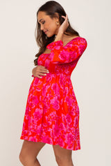 Coral Floral Smocked Maternity Dress