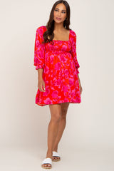 Coral Floral Smocked Maternity Dress