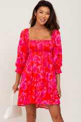 Coral Floral Smocked Maternity Dress