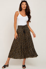 Black Floral Tiered Front Tie Midi Skirt