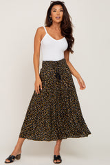 Black Floral Tiered Front Tie Maternity Midi Skirt