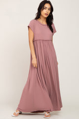 Mauve Short Sleeve Babydoll Maternity Maxi Dress