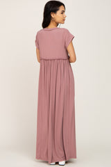 Mauve Short Sleeve Babydoll Maxi Dress