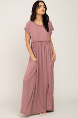 Mauve Short Sleeve Babydoll Maxi Dress