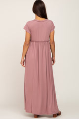 Mauve Short Sleeve Babydoll Maternity Maxi Dress