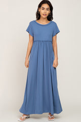 Blue Short Sleeve Babydoll Maxi Dress