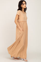 Taupe Short Sleeve Babydoll Maxi Dress