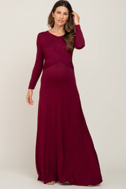 Burgundy Twisted Waist Maternity Maxi Dress