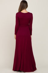 Burgundy Twisted Waist Maternity Maxi Dress