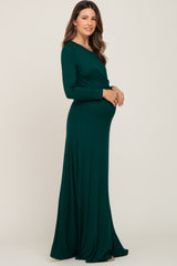 Forest Green Twisted Waist Maternity Maxi Dress