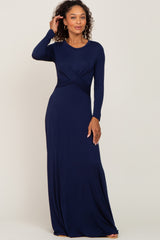 Navy Blue Twisted Waist Maxi Dress