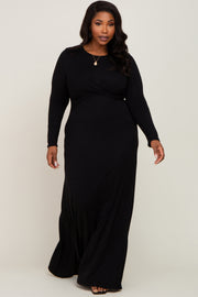 Black Front Twist Long Sleeve Plus Maxi Dress