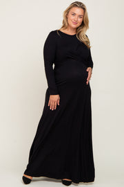 Black Front Twist Long Sleeve Maternity Plus Maxi Dress