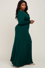 Forest Green Front Twist Long Sleeve Plus Maxi Dress