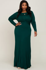 Forest Green Front Twist Long Sleeve Plus Maxi Dress