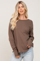 Mocha Distressed Seam Maternity Long Sleeve Top