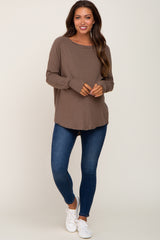 Mocha Distressed Seam Maternity Long Sleeve Top