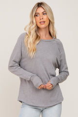 Heather Grey Distressed Seam Long Sleeve Top