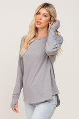 Heather Grey Distressed Seam Long Sleeve Top