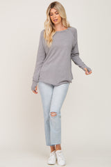 Heather Grey Distressed Seam Long Sleeve Top