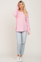 Pink Distressed Seam Long Sleeve Top