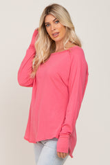 Fuchsia Distressed Seam Long Sleeve Top