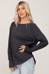 Charcoal Distressed Seam Long Sleeve Top