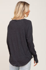 Charcoal Distressed Seam Long Sleeve Top