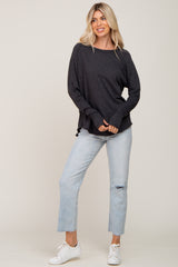 Charcoal Distressed Seam Long Sleeve Top