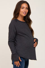 Charcoal Distressed Seam Maternity Long Sleeve Top