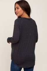 Charcoal Distressed Seam Maternity Long Sleeve Top