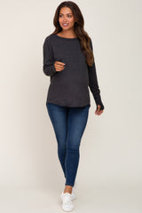 Charcoal Distressed Seam Maternity Long Sleeve Top