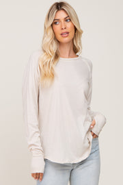 Beige Distressed Seam Long Sleeve Top