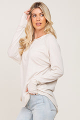 Beige Distressed Seam Long Sleeve Top