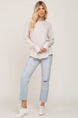 Beige Distressed Seam Long Sleeve Top