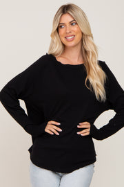 Black Distressed Seam Long Sleeve Top